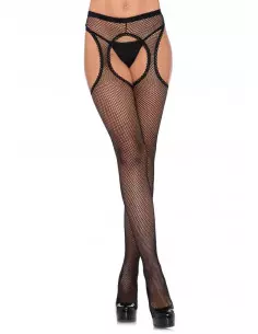 Fishnet suspender hose, black, O/S Harisnyák - Harisnyatartók Leg Avenue