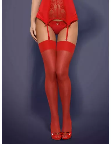 S800 stockings red L/XL Harisnyák - Harisnyatartók Obsessive