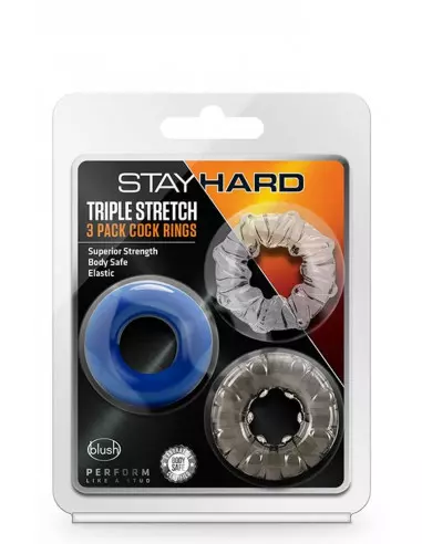STAY HARD TRIPLE STRETCH 3PACK Péniszgyűrű Péniszgyűrűk - Mandzsetták Blush