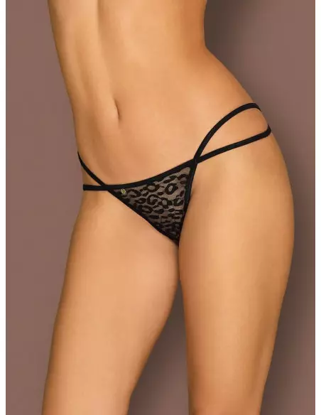 Leopárdia Tanga Fekete S/M Női fehérneműk Obsessive