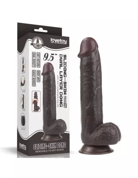 9.5'' Sliding Skin Dual Layer Dong Brown Dildó Dongok - Dildók Lovetoy