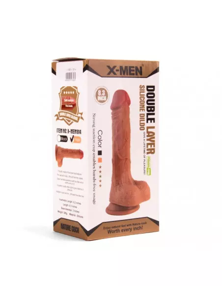 X-MEN 8.3 inch Double Layer Silicone Dildó Brown Dongok - Dildók X-Men