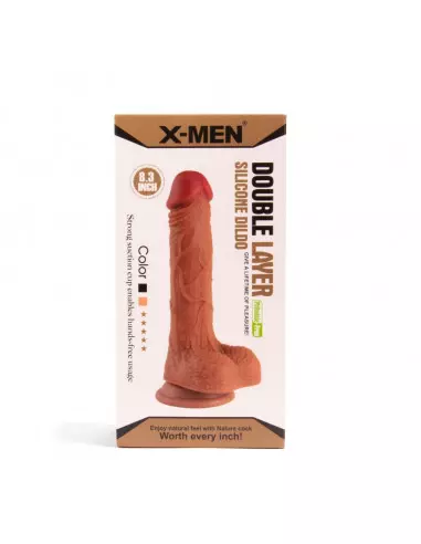 X-MEN 8.3 inch Double Layer Silicone Dildó Brown Dongok - Dildók X-Men