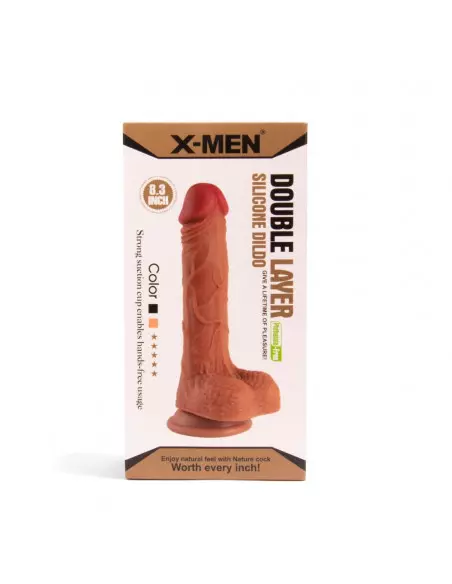X-MEN 8.3 inch Double Layer Silicone Dildó Brown Dongok - Dildók X-Men