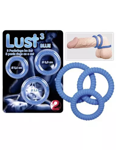 Lust 3 Blue Péniszgyűrű Péniszgyűrűk - Mandzsetták You2Toys