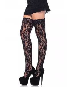 729762 LACE THI HI W/LACE TOP O/S BLK Harisnyák - Harisnyatartók Leg Avenue