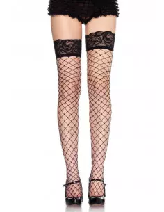 729037 FENCE NET STOCKING W/ LACE TOP O/S BLK Harisnyák - Harisnyatartók Leg Avenue