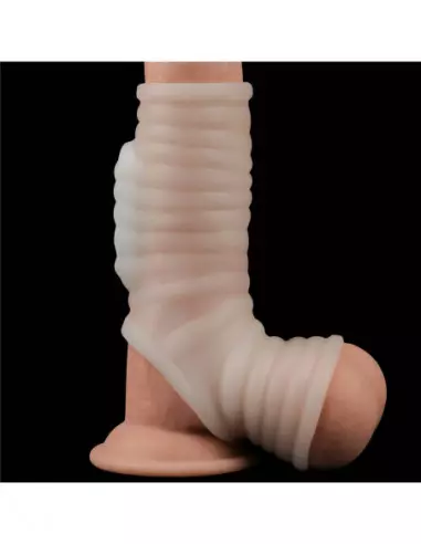 Vibrating Silk Knights Ring with Scrotum Sleeve (White) III Mandzsetta Péniszgyűrűk - Mandzsetták Lovetoy