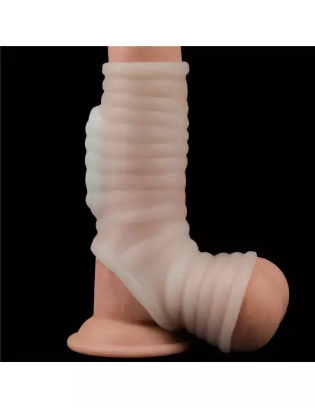 Vibrating Silk Knights Ring with Scrotum Sleeve (White) III Mandzsetta Péniszgyűrűk - Mandzsetták Lovetoy Vibrating Silk Knights Ring with Scrotum Sleeve (White) III Mandzsetta Péniszgyűrűk - Mandzsetták Lovetoy