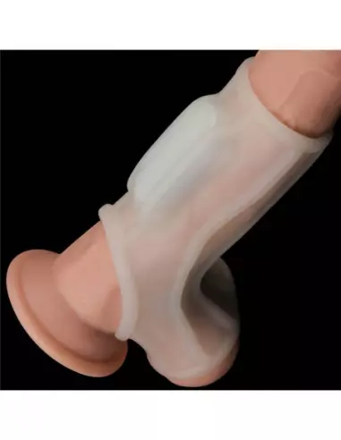 Vibrating Silk Knights Ring with Scrotum Sleeve (White) II Mandzsetta Péniszgyűrűk - Mandzsetták Lovetoy