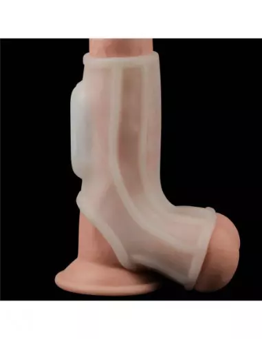Vibrating Silk Knights Ring with Scrotum Sleeve (White) II Mandzsetta Péniszgyűrűk - Mandzsetták Lovetoy