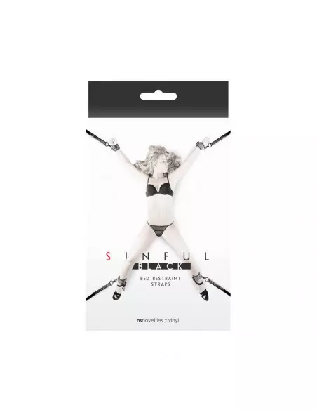 Sinful Black Bed Restraint Straps Kötöző Bilincsek - Kötözők NS Toys