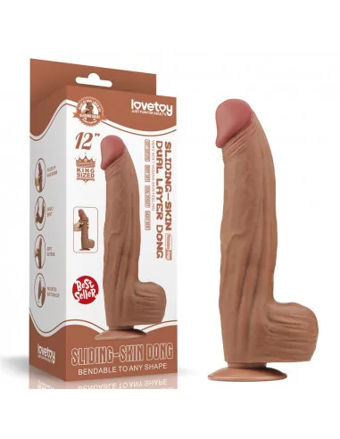 12'' King Sized Sliding Skin Dual Layer Brown Dildó Dongok - Dildók Lovetoy