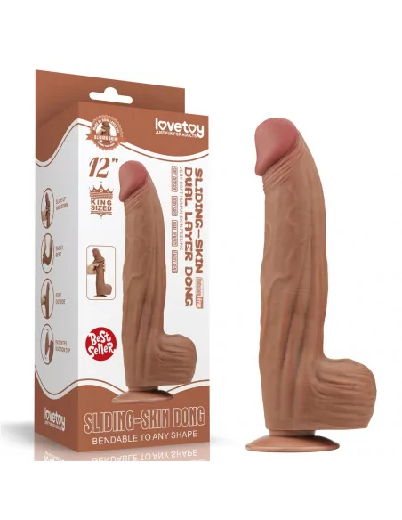 12'' King Sized Sliding Skin Dual Layer Brown Dildó Dongok - Dildók Lovetoy