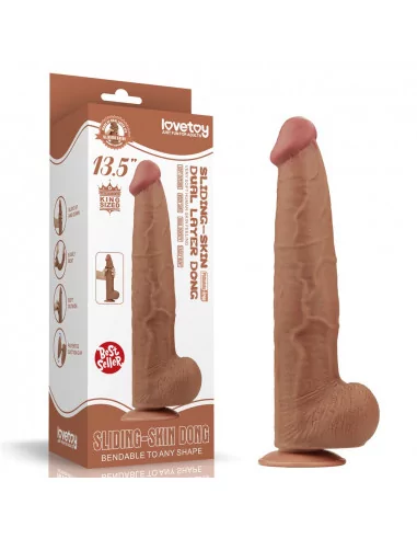 13.5'' King Sized Sliding Skin Dual Layer Brown Dildó Dongok - Dildók Lovetoy