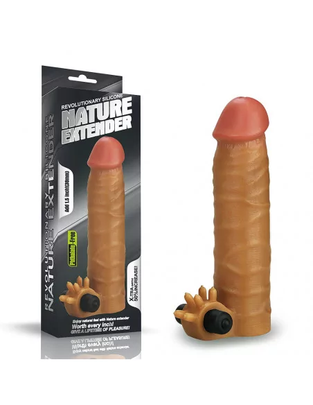 Add 1.5" Vibrating Silicone Extender Brown Péniszköpeny Péniszköpenyek - Hosszabítók Lovetoy