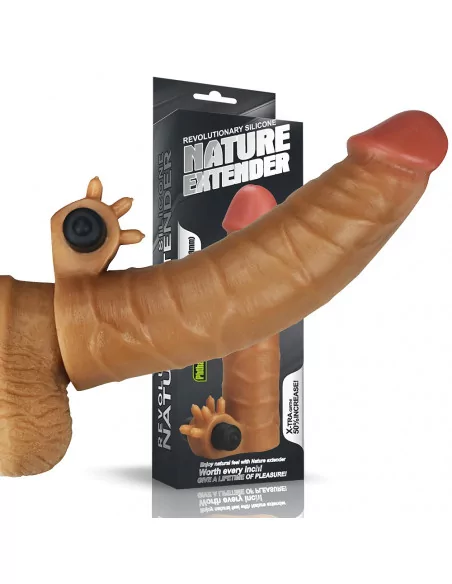 Add 1.5" Vibrating Silicone Extender Brown Péniszköpeny Péniszköpenyek - Hosszabítók Lovetoy