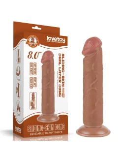 8'' Sliding Skin Dual Layer Dong Brown II Dildó Dongok - Dildók Lovetoy