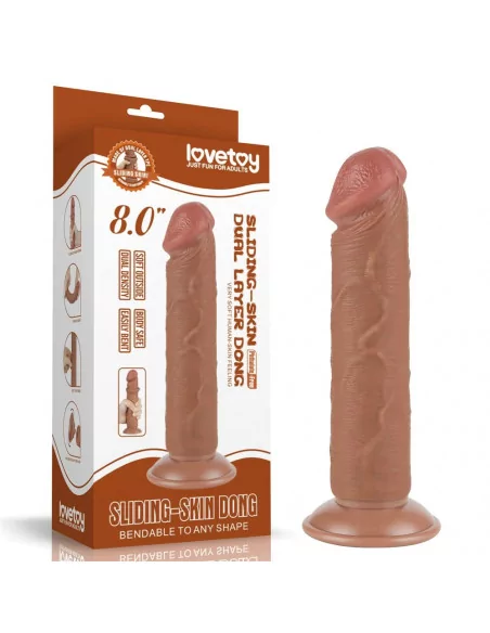 8'' Sliding Skin Dual Layer Dong Brown II Dildó Dongok - Dildók Lovetoy
