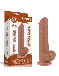 8'' Sliding Skin Dual Layer Dong Brown III Dildó Dongok - Dildók Lovetoy