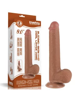 9'' Sliding Skin Dual Layer Dong Brown Dildó Dongok - Dildók Lovetoy