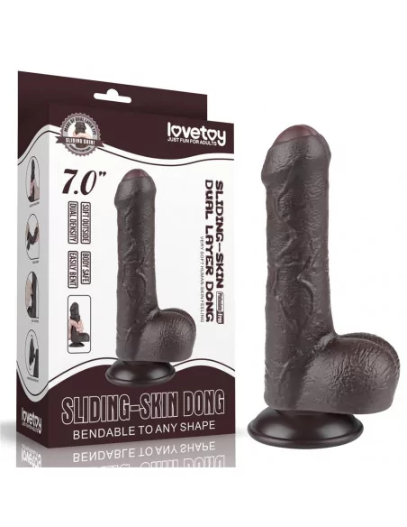 7'' Sliding Skin Dual Layer Dong Black Dildó Dongok - Dildók Lovetoy