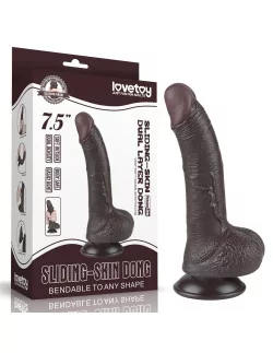 7.5'' Sliding Skin Dual Layer Dong Black I Dildó Dongok - Dildók Lovetoy