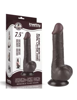 7.5'' Sliding Skin Dual Layer Dong Black II Dildó Dongok - Dildók Lovetoy