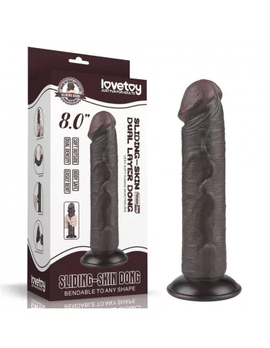 8'' Sliding Skin Dual Layer Dong Black II Dildó Dongok - Dildók Lovetoy