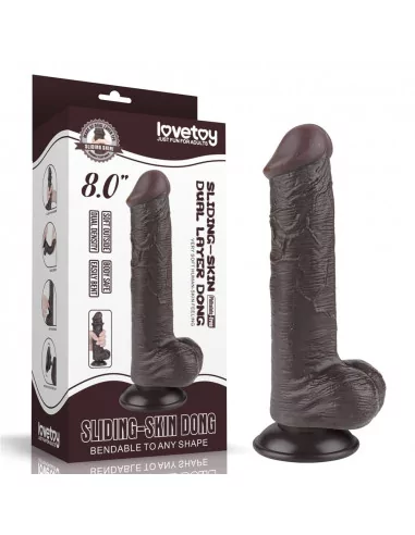 8'' Sliding Skin Dual Layer Dong Black III Dildó Dongok - Dildók Lovetoy