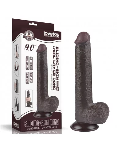 9'' Sliding Skin Dual Layer Dong Black Dildó Dongok - Dildók Lovetoy