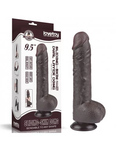 9.5'' Sliding Skin Dual Layer Dong Black Dildó Dongok - Dildók Lovetoy