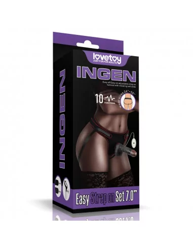 Vibrating Easy Strapon Set 7.0'' Black Felcsatolható Dildó Felcsatolható eszközök Lovetoy