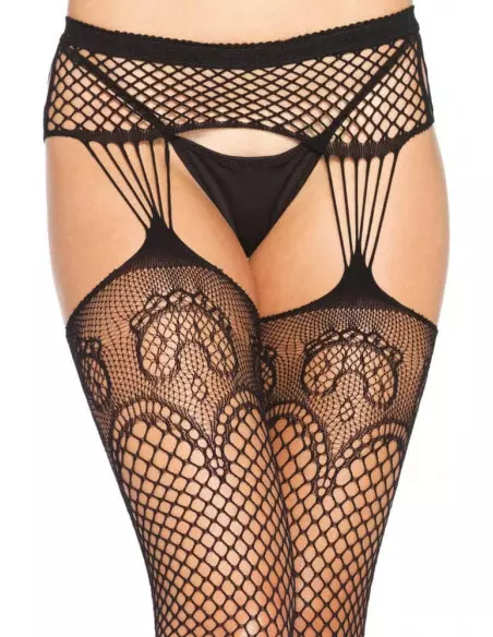 Net garterbelt stockings black O/S Harisnyák - Harisnyatartók Leg Avenue