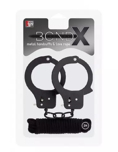 Bondx Metal Cuffs & Love Rope Black Bilincs és Kötél Szett Szettek (bdsm) BondX