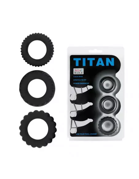 Titan 3 in 1 Silicone Rings Black Péniszgyűrű Péniszgyűrűk - Mandzsetták Debra