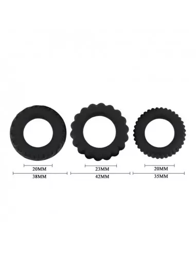 Titan 3 in 1 Silicone Rings Black Péniszgyűrű Péniszgyűrűk - Mandzsetták Debra