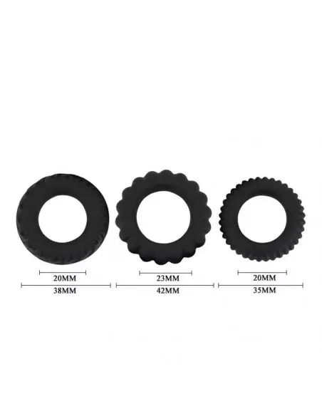 Titan 3 in 1 Silicone Rings Black Péniszgyűrű Péniszgyűrűk - Mandzsetták Debra