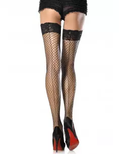 729061 STAY-UP LYCRA INDUSTRIAL LACE TOP THIGH HIGHS WITH BACK SEAM O/S BLK Harisnyák - Harisnyatartók Leg Avenue
